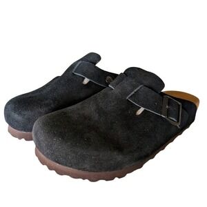 Birkenstock Boston BS Black Suede Soft Footbed Clogs Mules Narrow Fit 38 NIB
